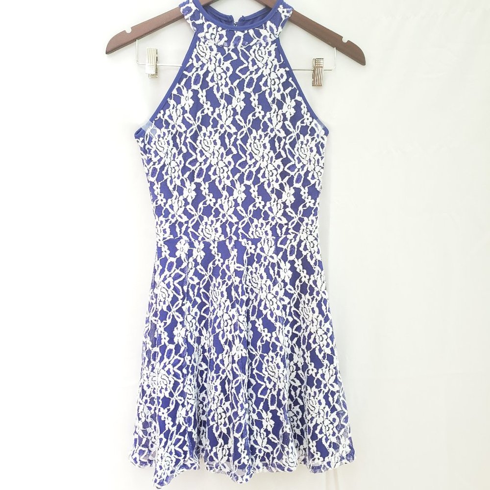Emerald Sundae -Dress High Neck Blue -Wht Lace